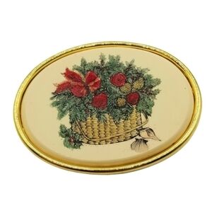 Vintage Barlow Signed Nantucket Basket Flowers Shells Gold Tone Brooch Scrimshaw